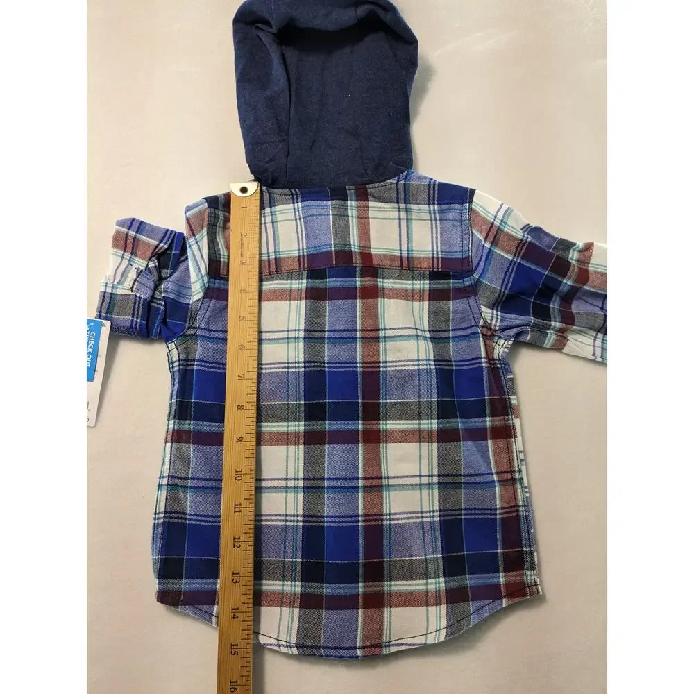 NWT Carter's Baby Boy 18 months Plaid Hooded‎ Button-Front Shirt Stylish Toddler